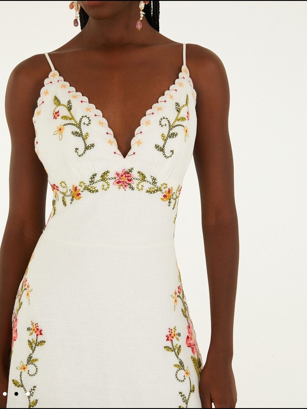 White Floral Embroidered V-Neck Midi Dress - Picture 2 of 6